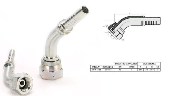 Imagen de HEMBRA CURVA 45° 3/4'' BSP X 14F 08 MANG.1/2''